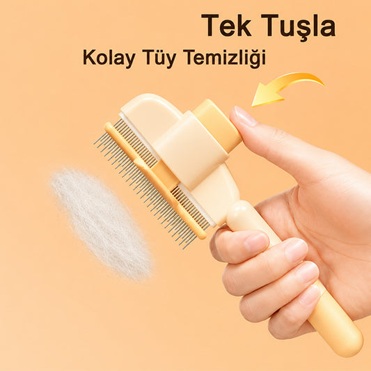Tek Tuşla Kolay Temizlenir Basmalı Kedi Köpek Tarağı