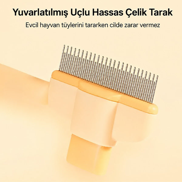 Tek Tuşla Kolay Temizlenir Basmalı Kedi Köpek Tarağı